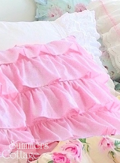 PRETTY PINK SHABBY GIRLS CHIC RUFFLES PILLOW SHAMS - SET OF TWO 